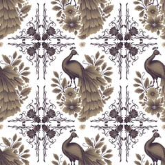 Regal Peacock Damask Inspired Decorative Delft Tile Design