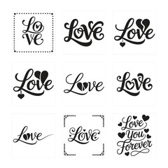 Love Word Art and Heart Silhouettes Collection calligraphy