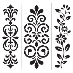 Ornate Scrollwork and Floral Stencils three vector
