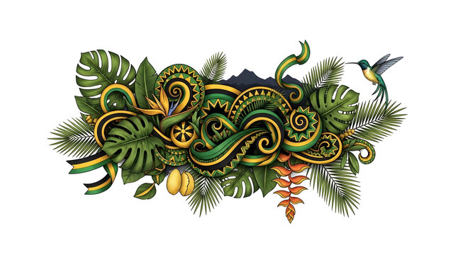 Cultural Jamaica Concept Art Centered on White Background
