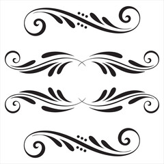 Set of Four Black Decorative Flourishes and Swirls Keywords: flourish, swirl, decorative