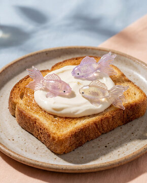 Toast with creamy spread and candy fish