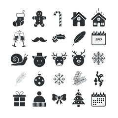 Black and white christmas icons set