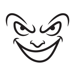 Bold Black and White Cartoon Face with Evil Smirk Expression