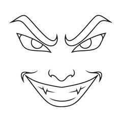 Black Line Art Vector of Evil Face with Fangs and Grin