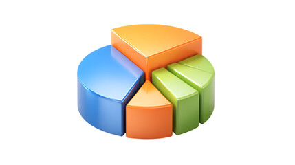 3d pie chart with colorful segments showing business data analysis isolated on transparent background