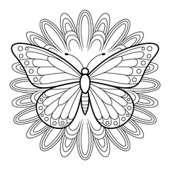 Intricate Butterfly and Flower Line Drawing for Coloring