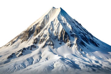 Snowy mountain peak with rugged terrain  isolated on a transparent background.PNG.AI GENERATED