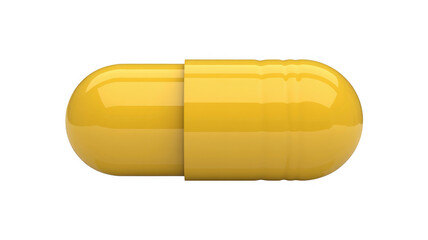 Yellow capsule pill with shiny surface medicine isolated on a transparent background