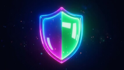 A vibrant shield with a glowing edge showcases a spectrum of colors, representing protection and security against a backdrop of darkness. The image evokes a sense of modern cybersecurity.