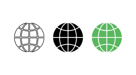 Three globe icons in different colors