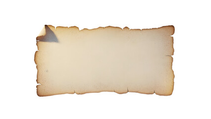 Old burnt paper fragment with torn edge isolated on transparent background