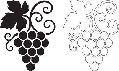 Grape bunch icon solid silhouette and outline style vineyard vector illustration