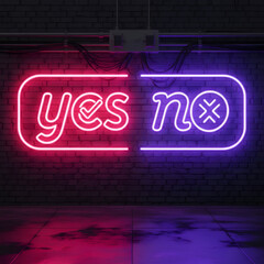 Neon Yes No Sign: Choice, Decision, Dark Brick Wall