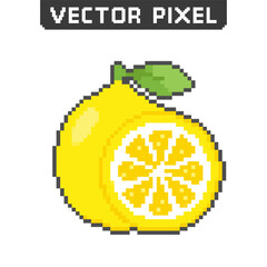 Lemon pixel icon. Citrus retro emoji symbol. Vector illustration