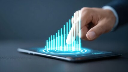 Hand Touching Smartphone Display with Data Visualization Elements in Modern Digital Environment 4k video footage - Powered by Adobe