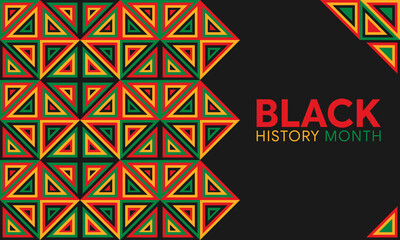 Black History Month banner with geometric african style pattern illustration on black background. Black History Month vector banner design template.