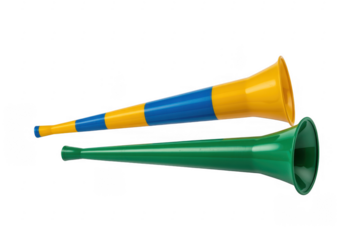 Colorful party blowers horn yellow isolated on a transparent background