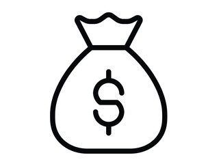 Black Line Drawing of a Money Bag with Dollar Sign for Financial Concepts