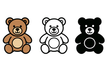 Obraz premium Three teddy bear icons in different styles: color, outline, and silhouette