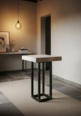 Modern Minimalist Interior with Warm Pendant Light, Stone Tables