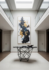 Sophisticated Foyer with Striking Abstract Painting and Modern Furnishings