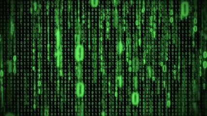 Green binary code data stream on dark background. Abstract digital information flow and online technology concept. - Powered by Adobe