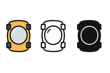 Set of three knee pad icons in different styles: color, outline, and silhouette