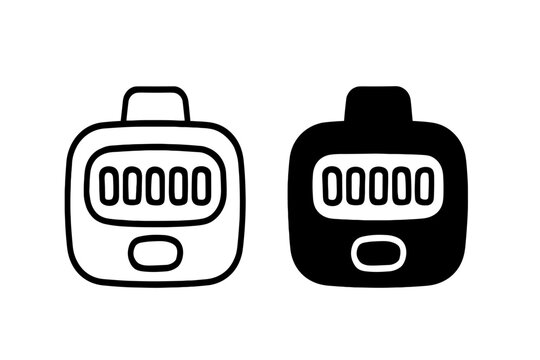 Digital clicker counter device in outline and solid black versions for tracking