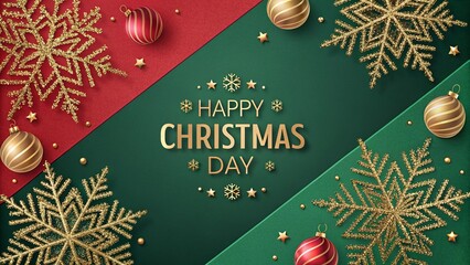 Elegant Christmas Day greeting with golden snowflake decorations.