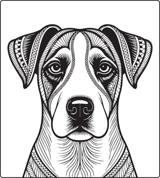 Dog coloring for adults with zentangle stylized black outline vector elements