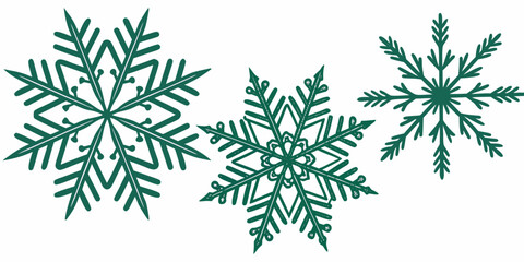 Green snowflakes on a bright white background, vector illustration, perfect for adding a lively and vibrant touch to holiday designs.