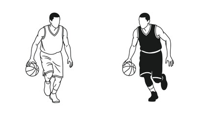 Two basketball players in dynamic poses a striking black and white silhouette © MdGolam