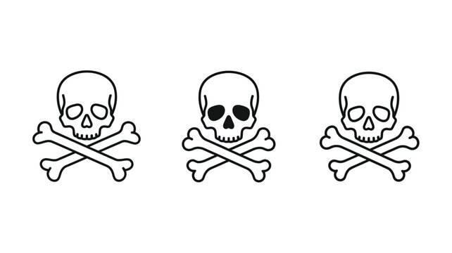 Three skull and crossbones icons in a simple black line art silhouette