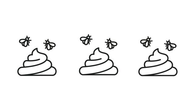 Three piles of excrement with flies a minimalist black and white silhouette