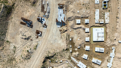 Aerial View of Construction Site Foundations