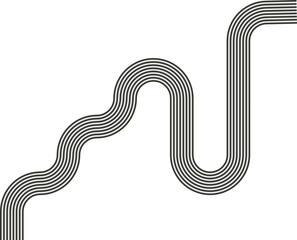 Striped path creating a flowing wave system with continuous curvature and surface texture.