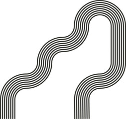 Striped path forming a diagonal maze system with flowing waves and connected curvature.