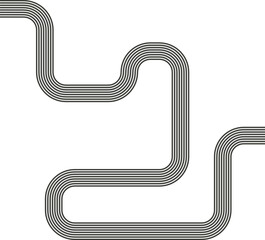 Striped path forming a curved route with uneven direction and surface texture.