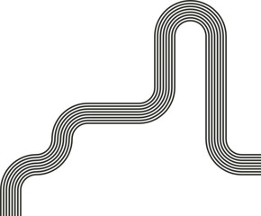 Striped path following an uneven route with wave motion and curved direction changes.