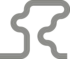 Striped path presenting layered wave paths with curved motion and surface texture.