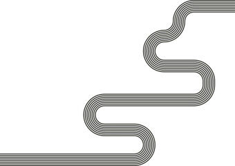 Striped path forming an extended labyrinth with zigzag routing and directional flow.