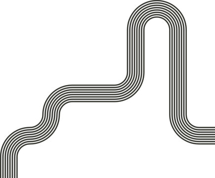 Striped path following an uneven route with wave motion and curved direction changes.
