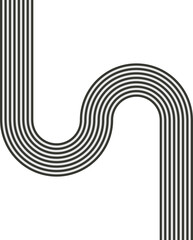 Striped path combining square routing with wave motion and linear continuity.