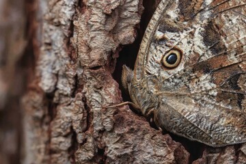 Fototapeta premium Close-up of camouflaged butterfly resting on tree bark