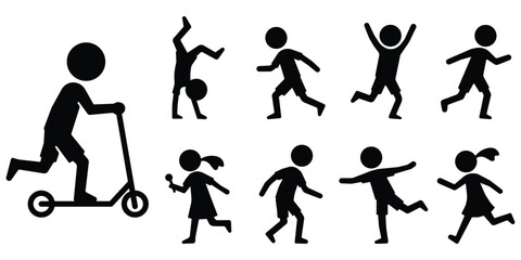 Stickman children playing set, Kids activity silhouette pack, Child play action figures