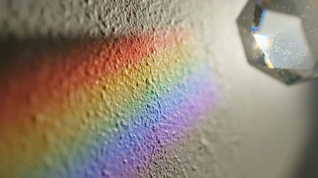 Light dispersion creating a rainbow on a textured wall