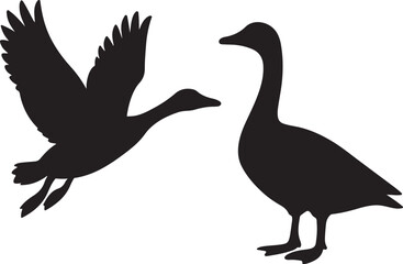 flying and standing goose silhouette icons wildlife vector illustration
