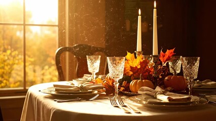 Autumn table setting for Thanksgiving dinner - Powered by Adobe