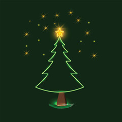 Fototapeta premium Glowing christmas tree silhouette with star and sparkles